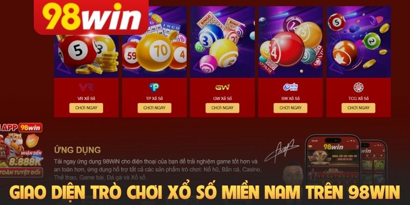 Giao diện trò chơi xổ số miền Nam trên 98Win