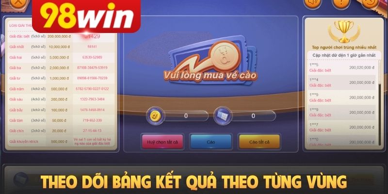 Theo dõi bảng kết quả theo từng vùng