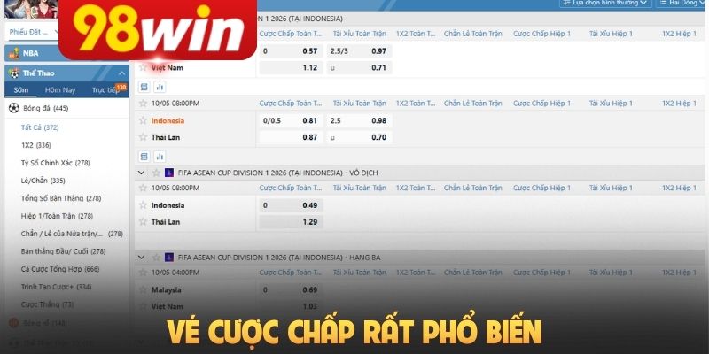Vé cược chấp rất phổ biến